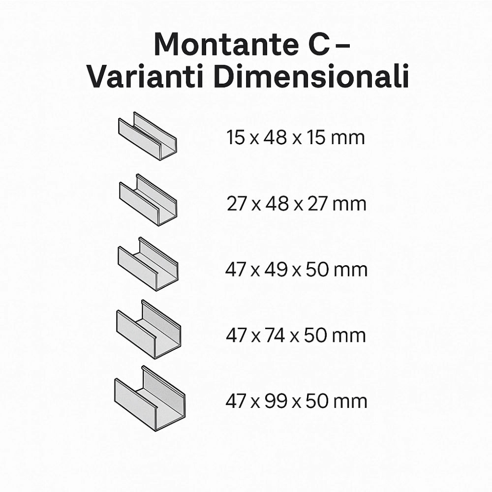 Montante c standard 2 m profilo preforato sp 0,6 mm fissaggio cartongesso 24 pz *** misure 47 x 99 x 50 mm, confezione 1