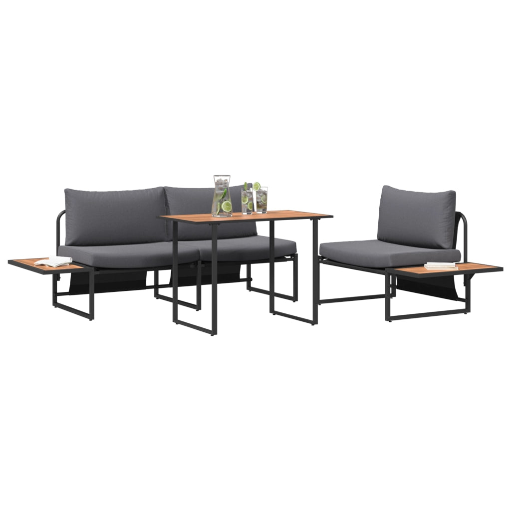 Set da Pranzo da Giardino in 3 Pezzi con Cuscini Antracite