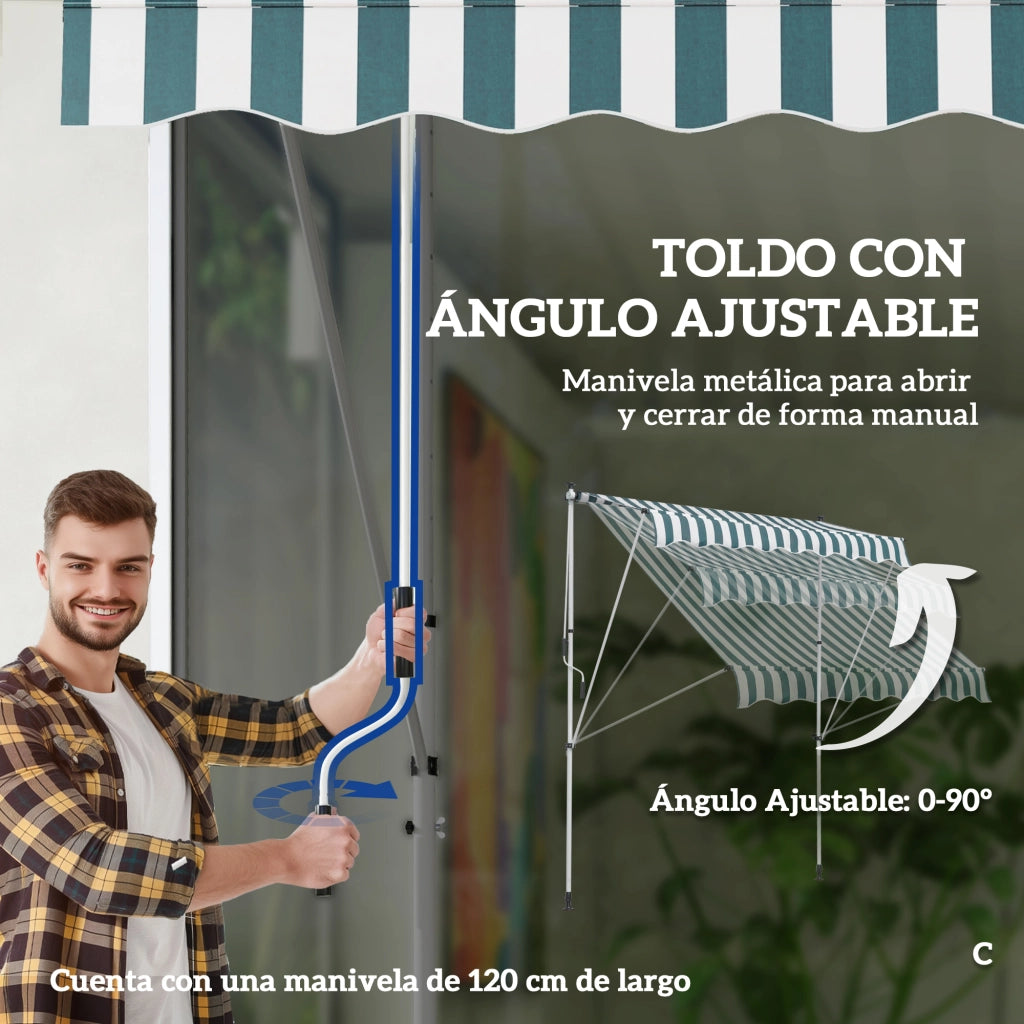 Toldo Manuale Retrattile per Balcone e Terrazza ¨C zephmum ¨C Verde Bianco 200x150 cm