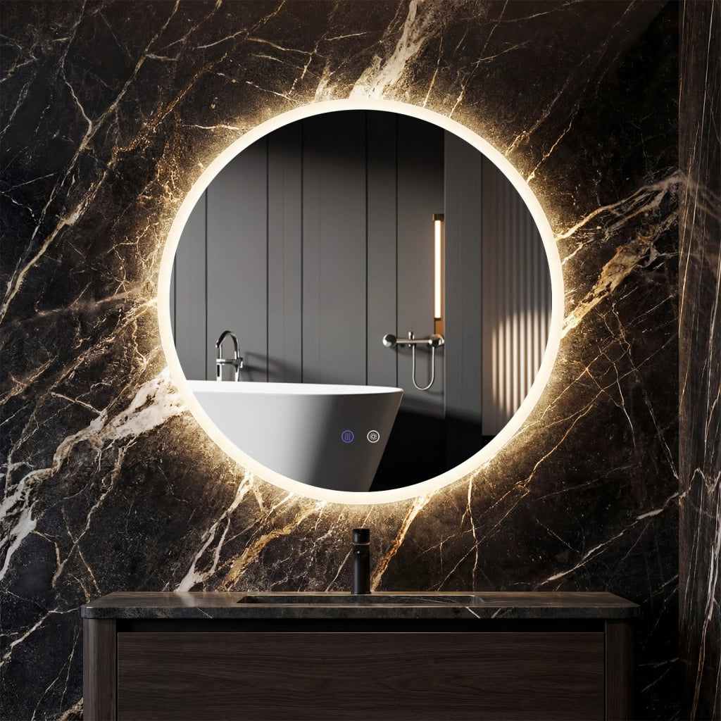 Specchio led bagno rotondo parete vetro temperato 3 colori, Specchio trucco dimmerazione anti-appannamento memoria 60 cm
