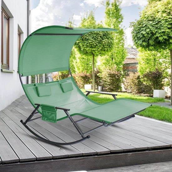 Duo lettino con parasole verde - Sedile oscillante per 2 persone - Compreso cassetto di ripostiglio