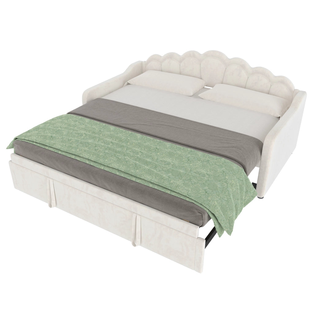 Daybed in velluto beige 90x200 estraibile a 180x200 LED colorati senza materasso