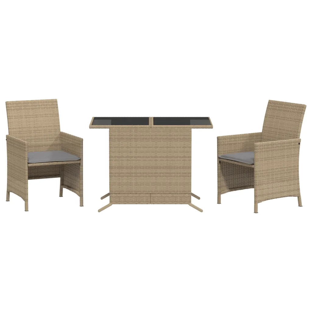 Set da BistrÃ² 3 pz con Cuscini Beige Misto in Polyrattan