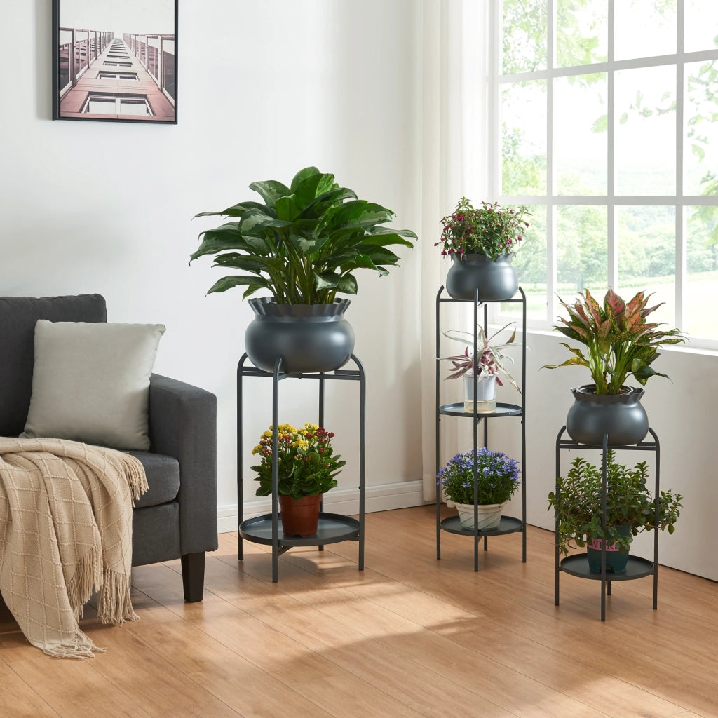 Stand Portapiante Altena 94,5 x 27 x 27 cm Metallo Nero [en.casa]