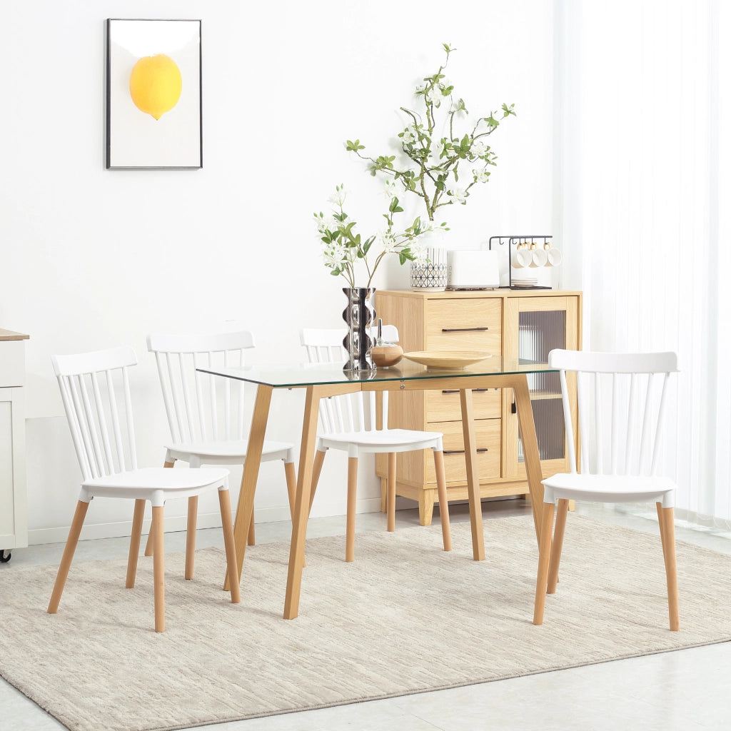 Set 4 Sedie Scandinave Schienale Alto ¨C Xylo ¨C Polipropilene Bianco Gambe Legno Hevea