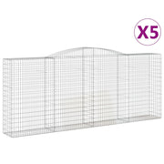 Cestini gabbioni recinzione a gabbia muro di contenimento ad arco 5 pezzi 400 x 50 x 160/180 cm ferro zincato argento 02_0040943