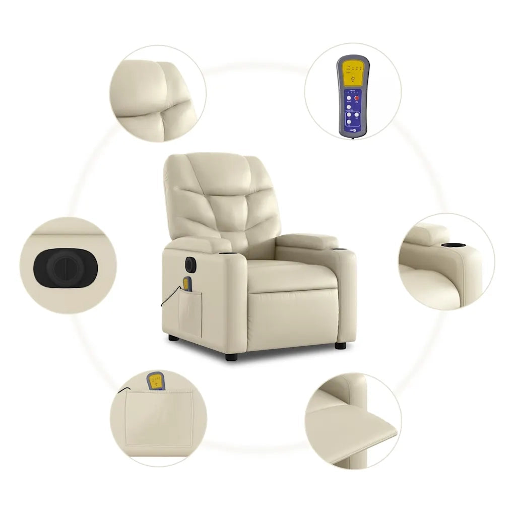 Poltrona Massaggiante Elettrica Reclinabile Crema Similpelle 3204652