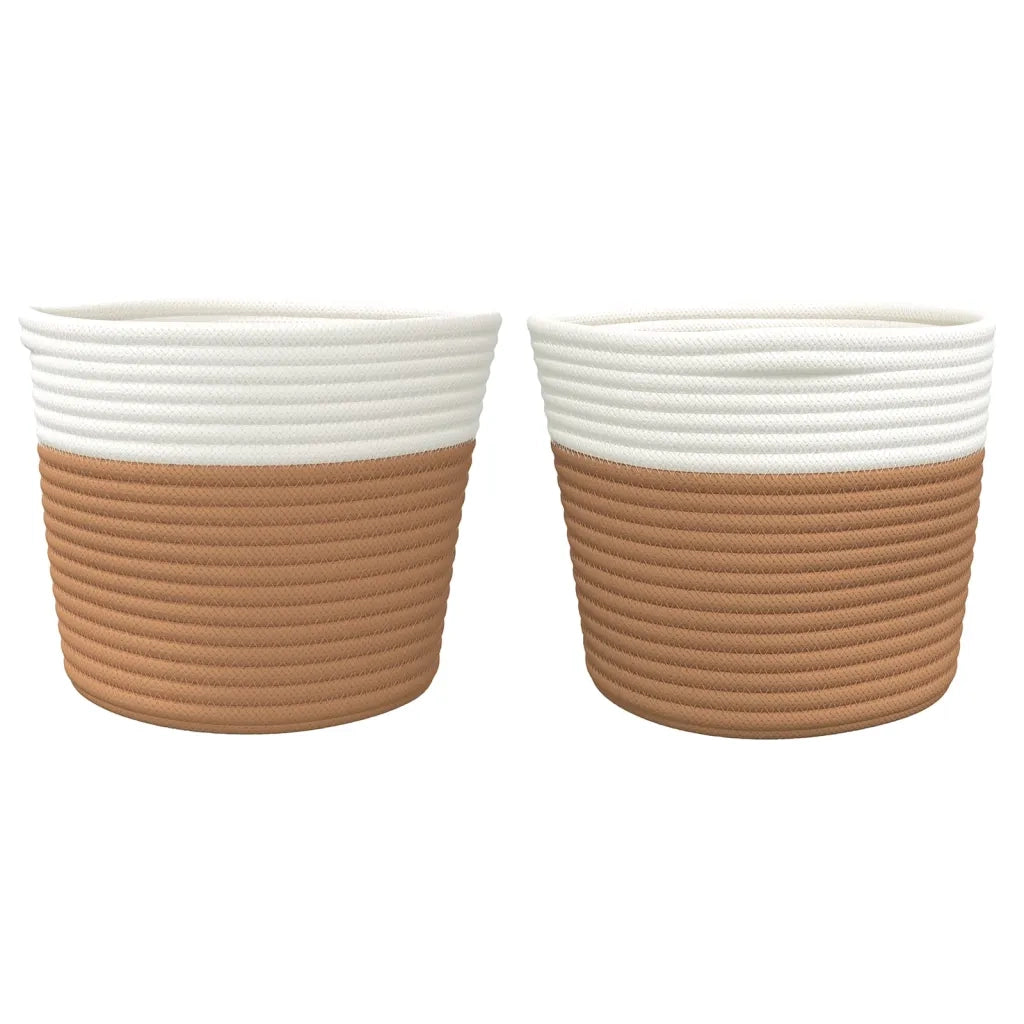 Cestini Portaoggetti 2pz Marrone e Bianco Ã˜24x18 cm in Cotone