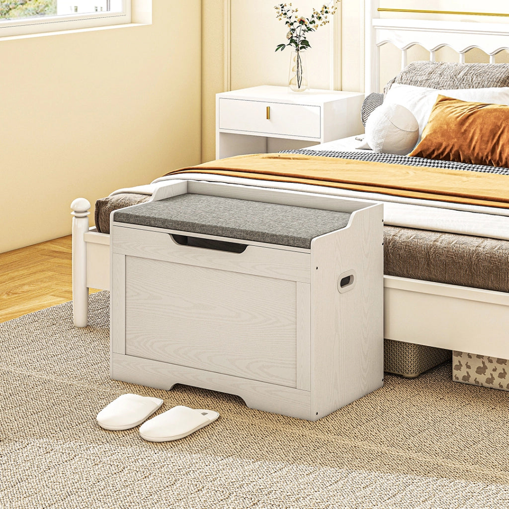 Panca Contenitore in Legno con Cuscino ¨C Minimal ¨C 75x40x56 Bianco