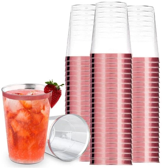 Set di bicchieri in plastica da 30 pezzi - bicchieri riciclabili - eleganti bicchieri da vino per party - BPA libero - robusto e duraturo - con bordo rosé oro - bicchieri da drink