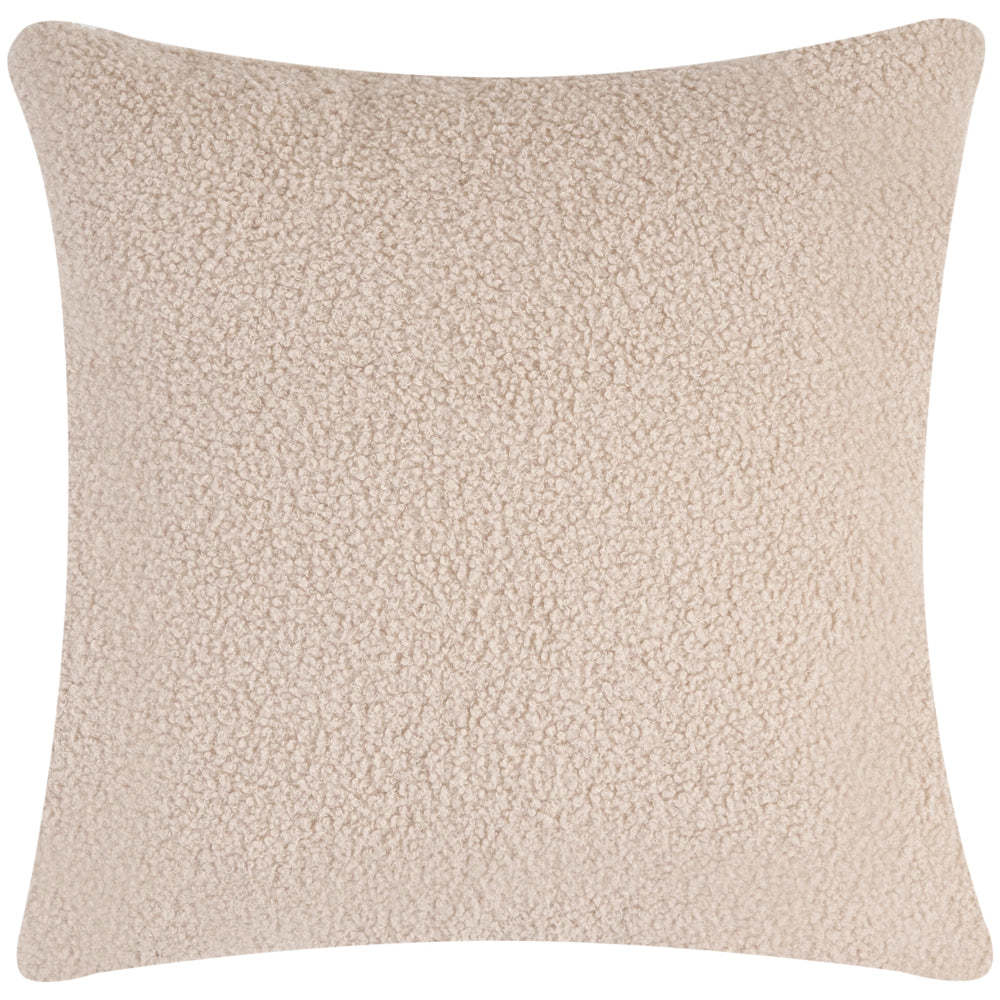 Divano imbottito minimalista a profilo ribassato a 3 posti con seduta profonda bouclè beige stile minimalista