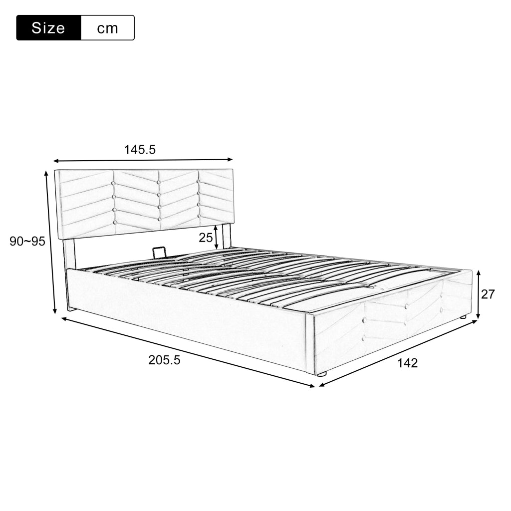 Letto imbottito 140x200 cm in velluto beige con rete a doghe