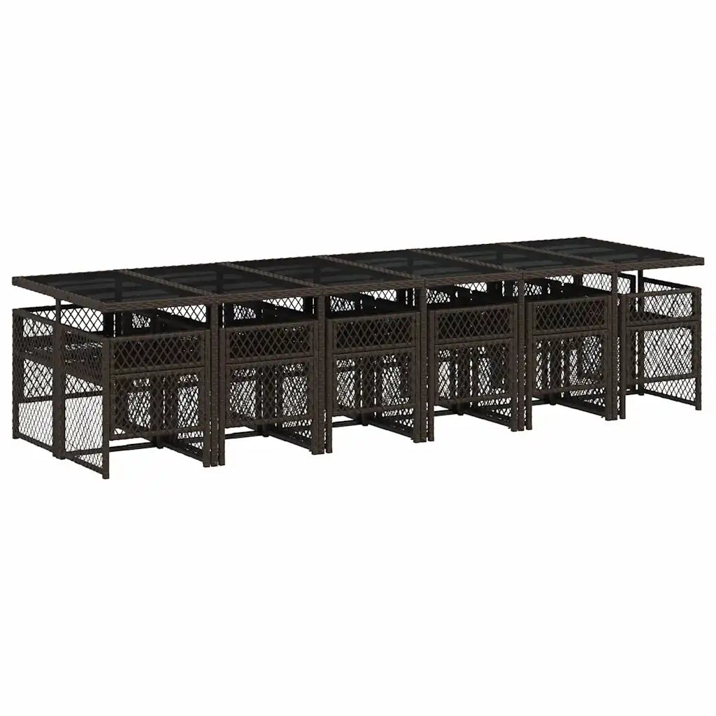 Set da Pranzo da Giardino 13pz con Cuscini Marrone Polyrattan 3210765