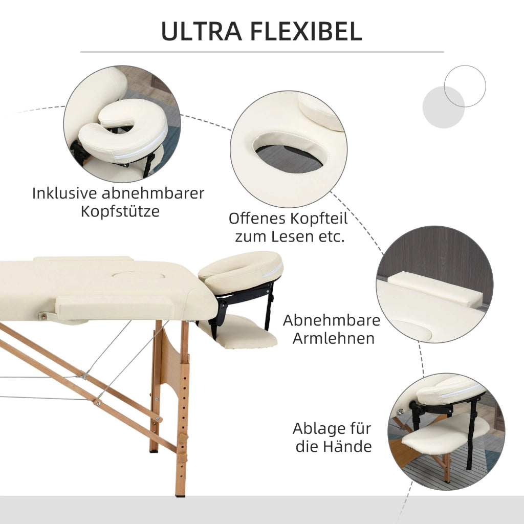 LETTINO MASSAGGIO pieghevole 185x60 cm in pelle sintetica bianco crema