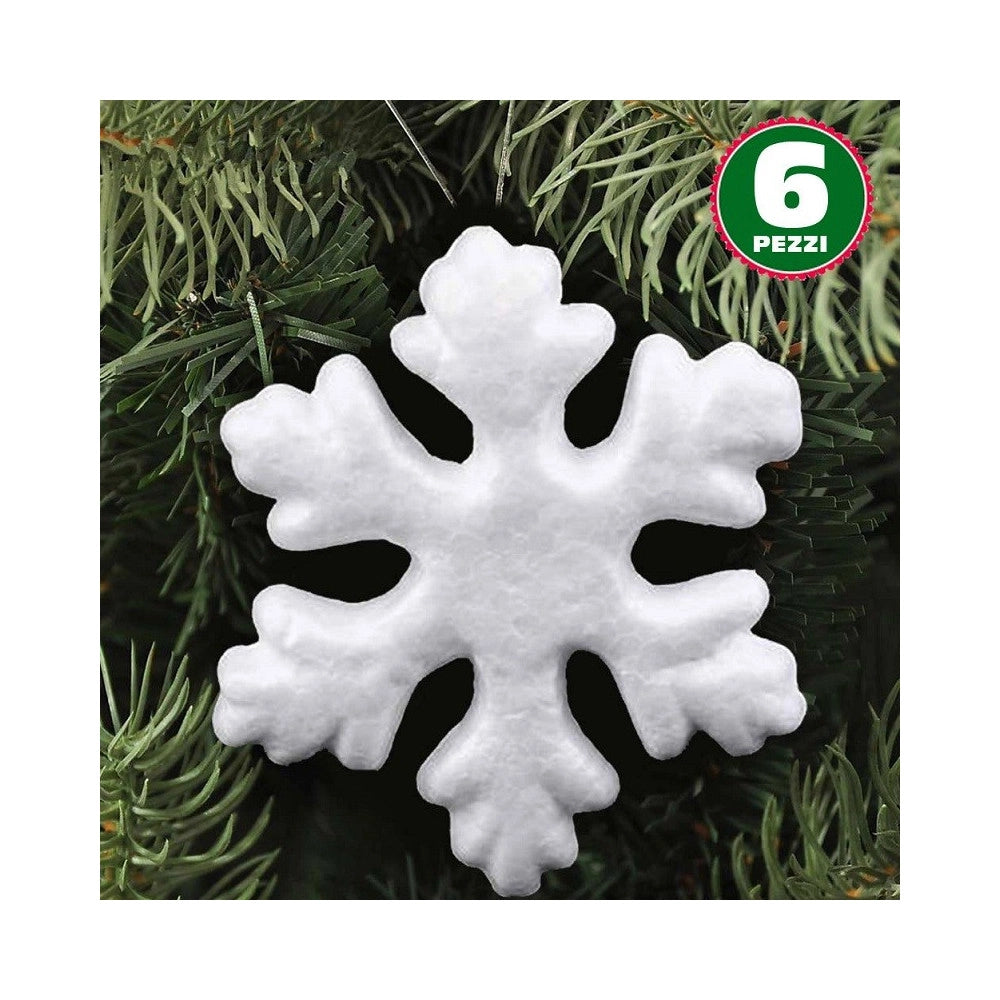 Trade Shop - 6 Appendini Fiocchi Di Neve In Polistirolo 22cm Bianchi Decorazioni Natalizie -