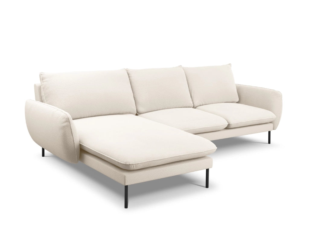 Cosmopolitan Design - Divano angolare sinistro "Vienna" 5 posti in bouclé beige 