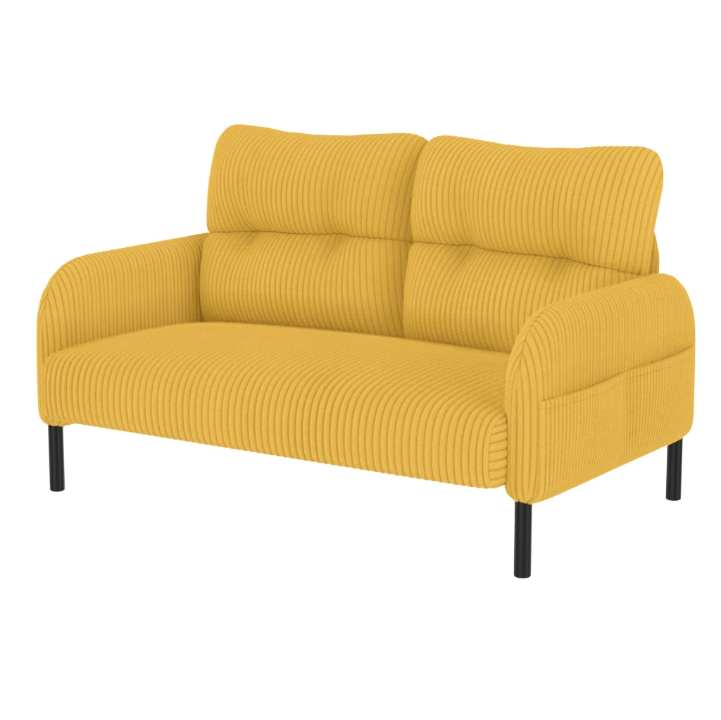 Set divano; poltrona e pouf con tasca laterale in corduroy giallo