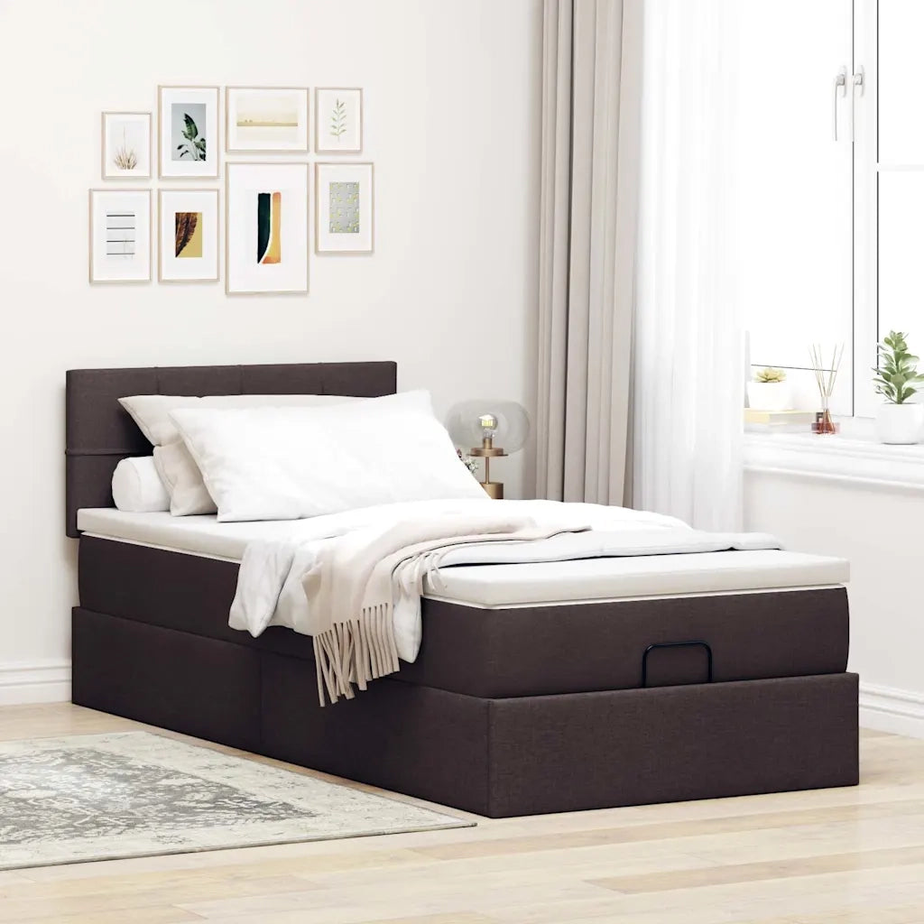Pouf Letto con Materasso e LED Marrone Scuro 90x200 cm Tessuto 3312280