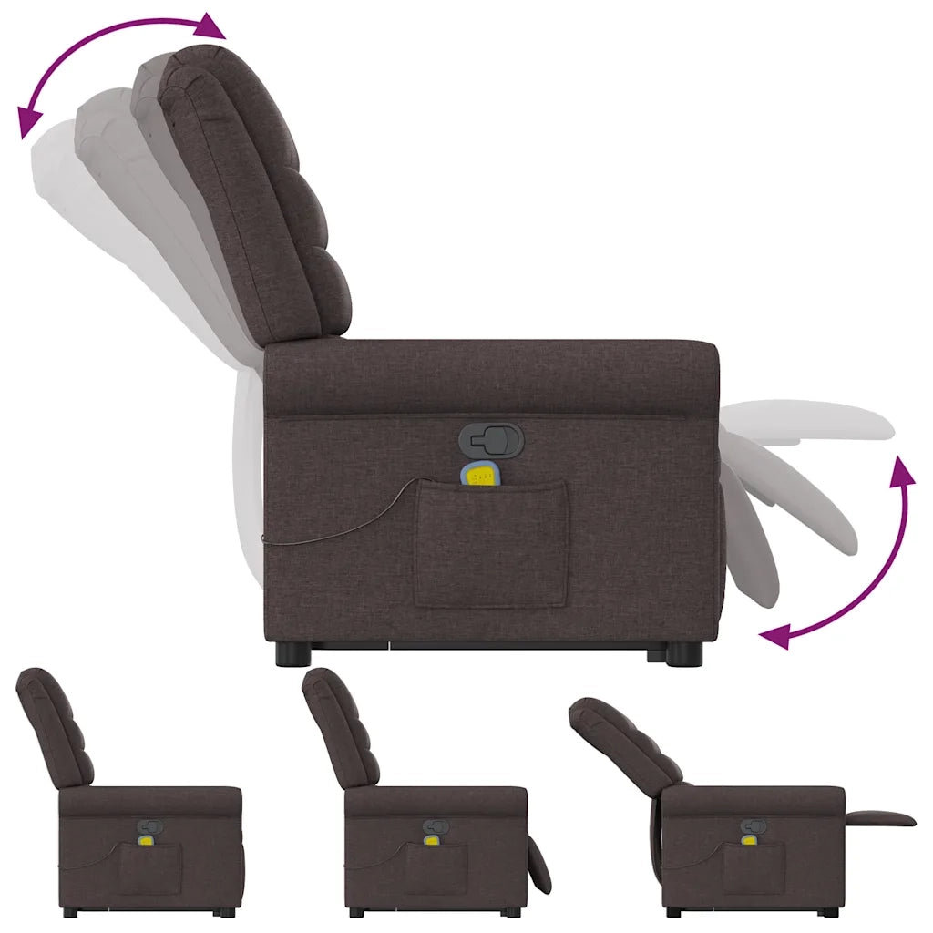 Divano Sedia-Poltrona Alzapersona Massaggi Reclinabile Marrone Scuro Tessuto 521020