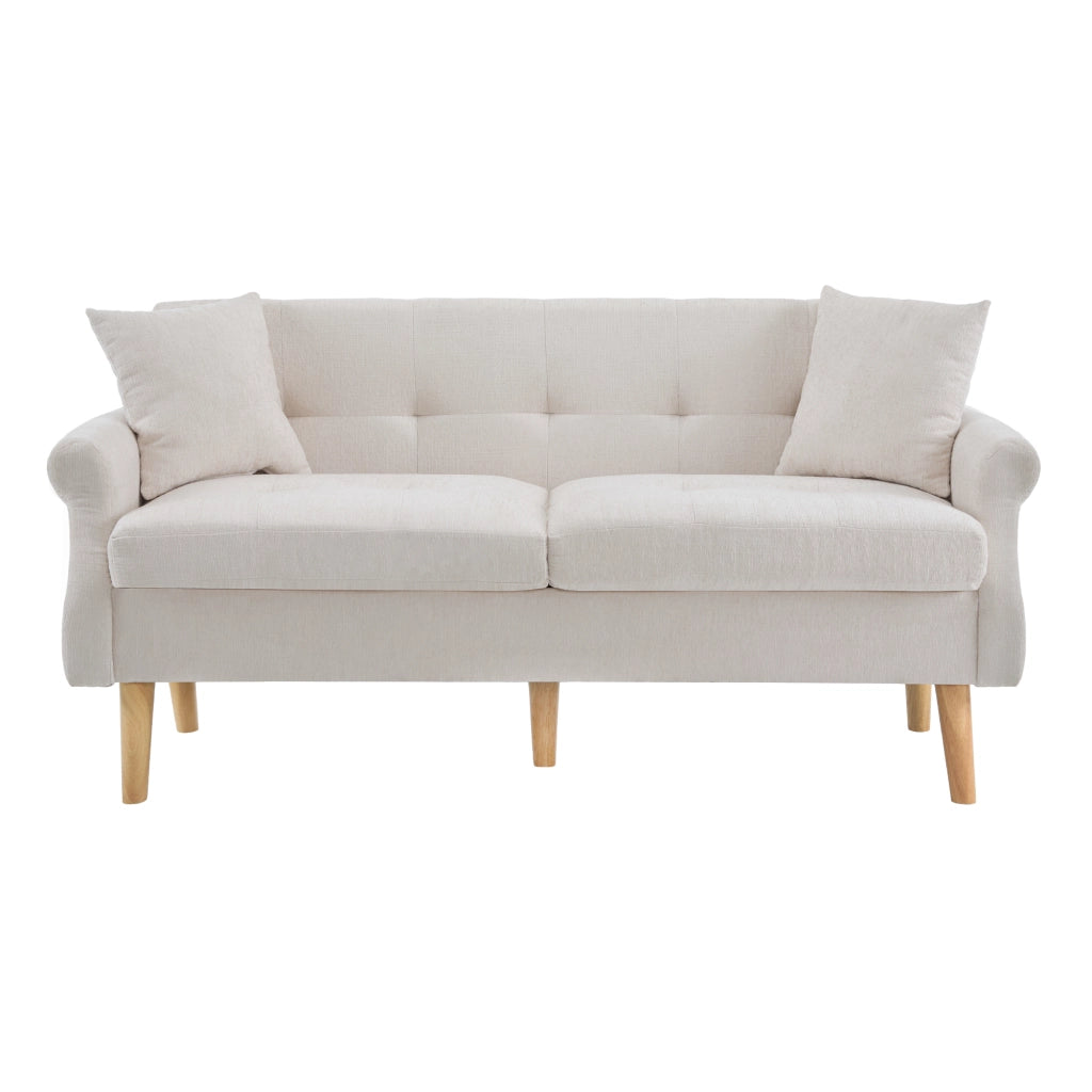 Divano 2 Posti con Cuscini spessi e Braccioli ergonomici, in Ciniglia Beige 162 × 74 × 77 cm