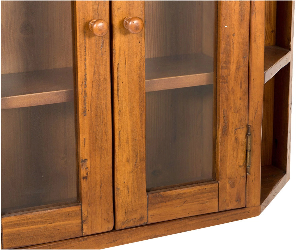 Biscottini Vetrinetta scantonata da appendere in legno massello di tiglio finitura noce L86xPR21xH75 cm. Made in Italy