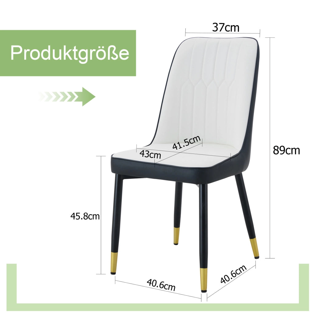 Set di 2 sedie da pranzo in PU bianco e nero con gambe in metallo