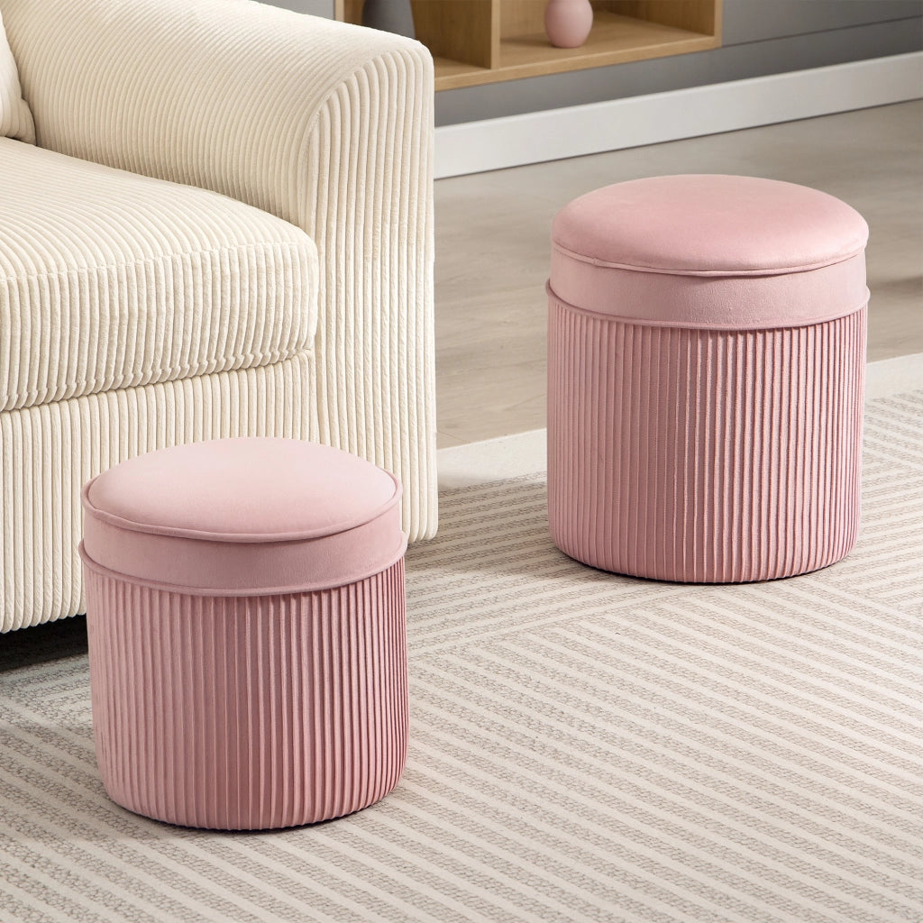 Pouf Poggiapiedi Rotondo Impilabile Imbottito ¨C Zephmum ¨C Velluto Rosa