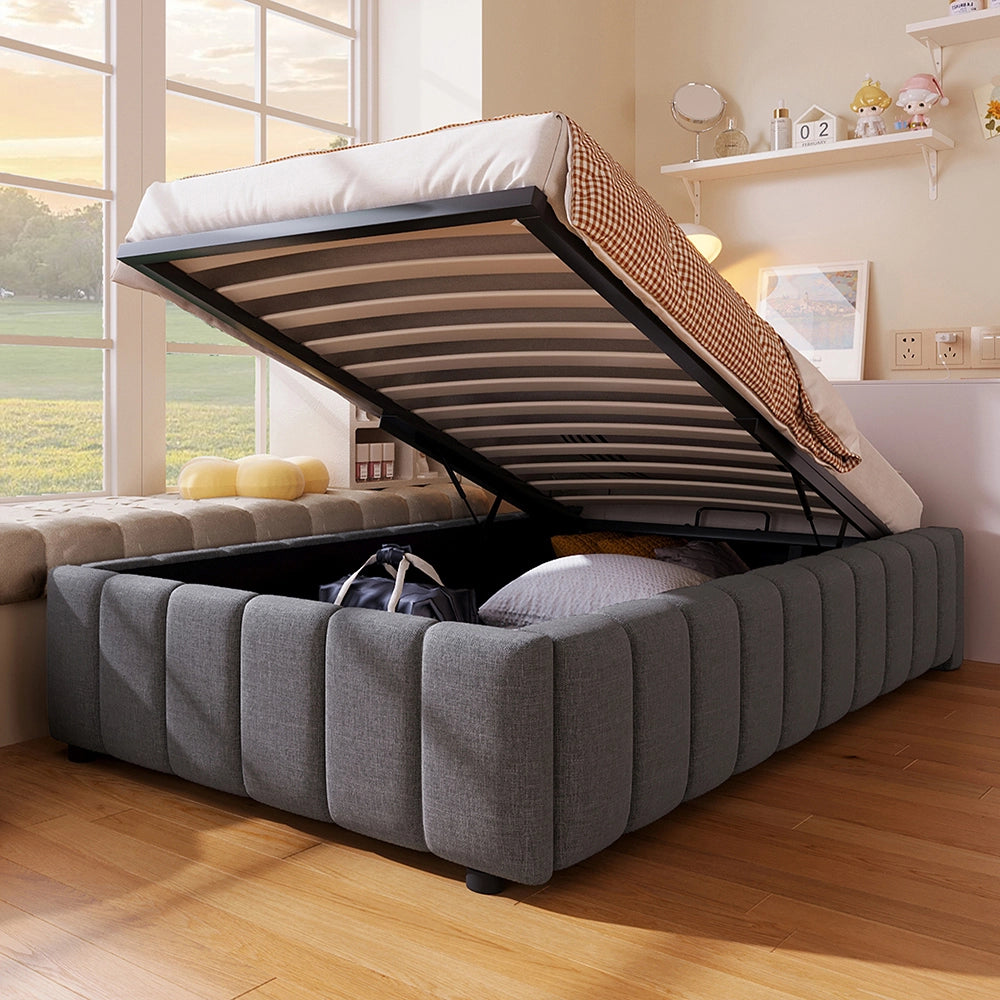 Letto singolo-Xylo-90x200 cm-idraulico, senza testiera, grigio