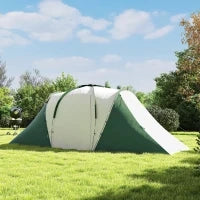 Tenda da Campeggio 4-6 Persone con 2 Camere, in Poliestere e Fibra di Vetro, 555x225x190 cm, Grigio e Verde