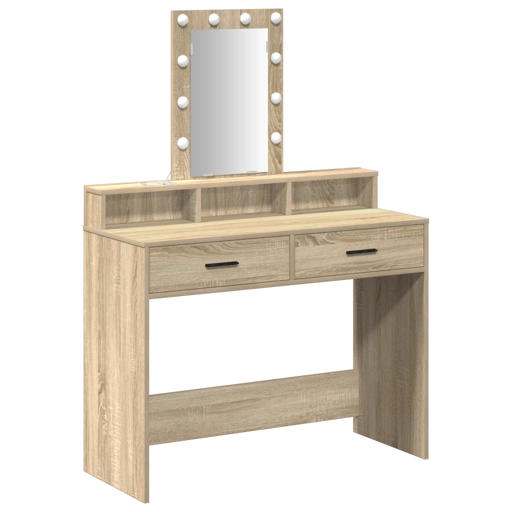 Tavolo da trucco con luci LED Rovere Sonoma 100x41x140 cm