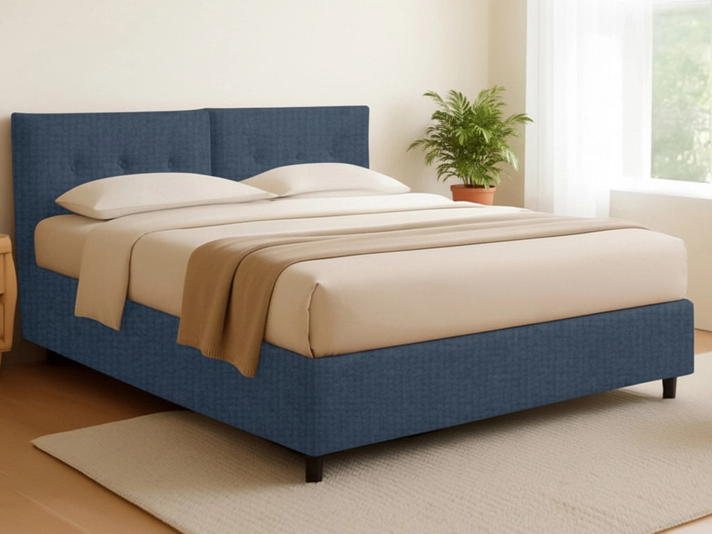 Bath, Letto Matrimoniale Sfoderabile Made in Italy, blu