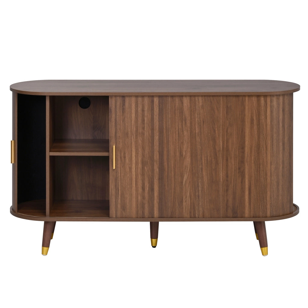 Credenza Color Noce 140 cm con Ante Scorrevoli e Gambe in Legno Massello