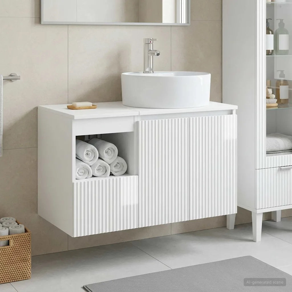 Set di mobili per il bagno 2 pz Bianco Lucido 3404078