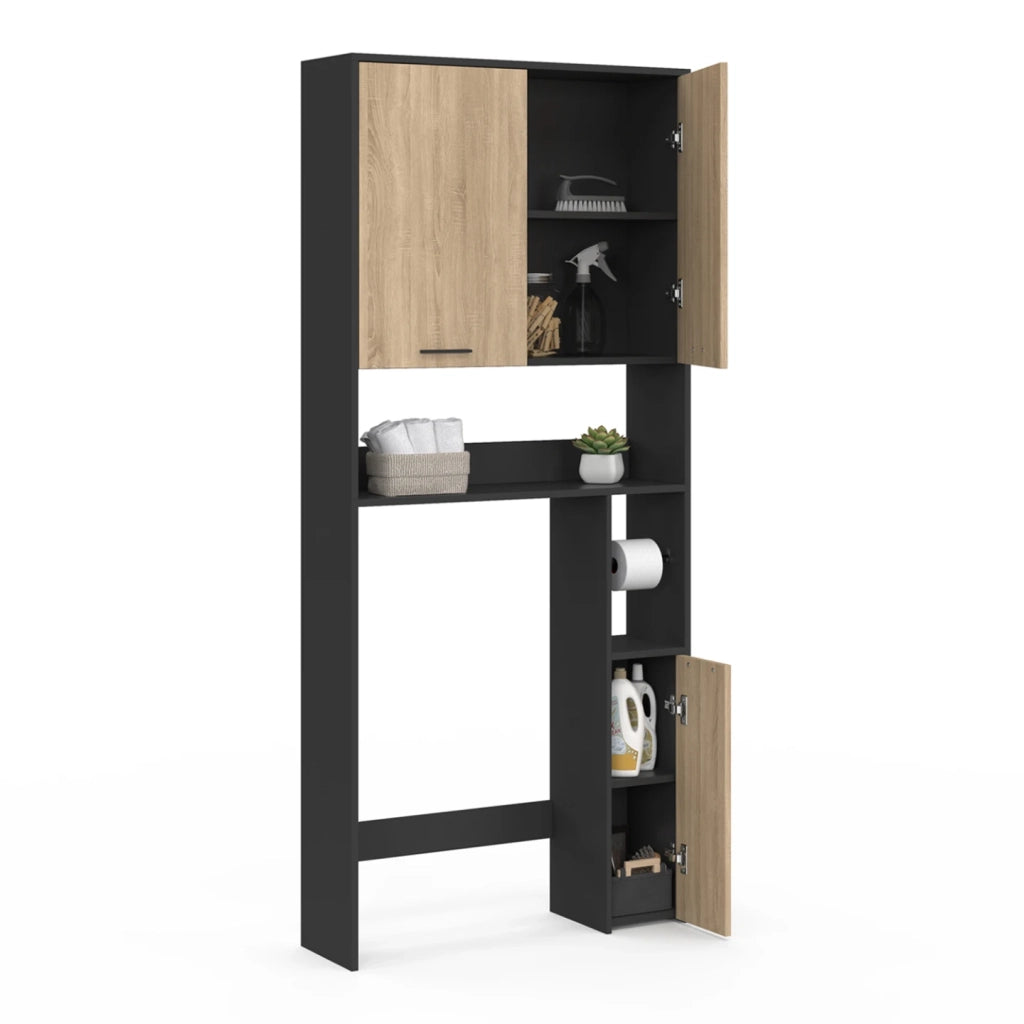 IDMarket - Scaffale WALLIS in legno di faggio con piano nero