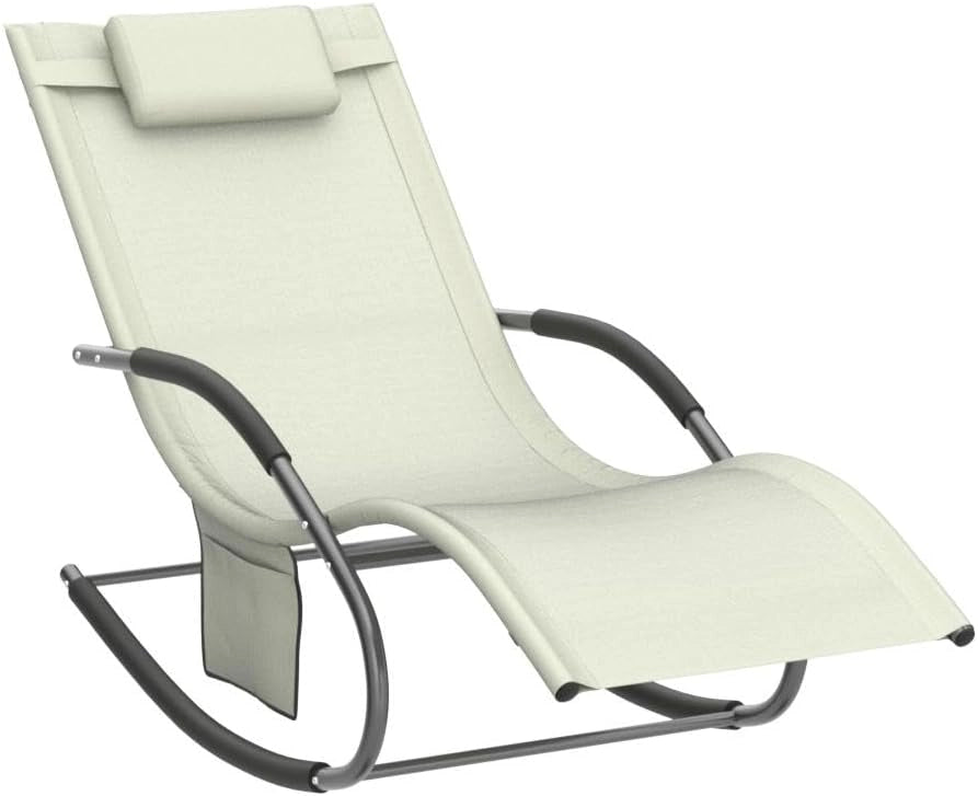 Lettino Sdraio da Giardino a Dondolo - Sedia a Dondolo da Esterno in Textilene Beige con Telaio in Metallo, 150x63x87cm, Lettino Prendisole per Terrazza, Piscina, Patio, OGS28-MI