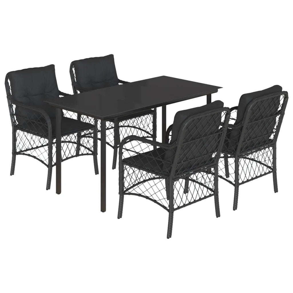 Set da Pranzo da Giardino 5 pz Nero con Cuscini in Polyrattancod mxl 92148