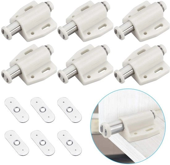 Chiusura magnetica per porte 6 pezzi - apri con forza - resistente allo sforzo di torsione - per porte - per porte di cassetti e cassetti - ABS plastica / acciaio inossidabile