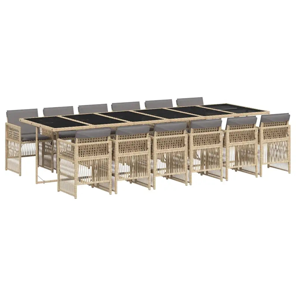 Set Pranzo da Giardino 13 pz con Cuscini Beige Misto Polyrattan