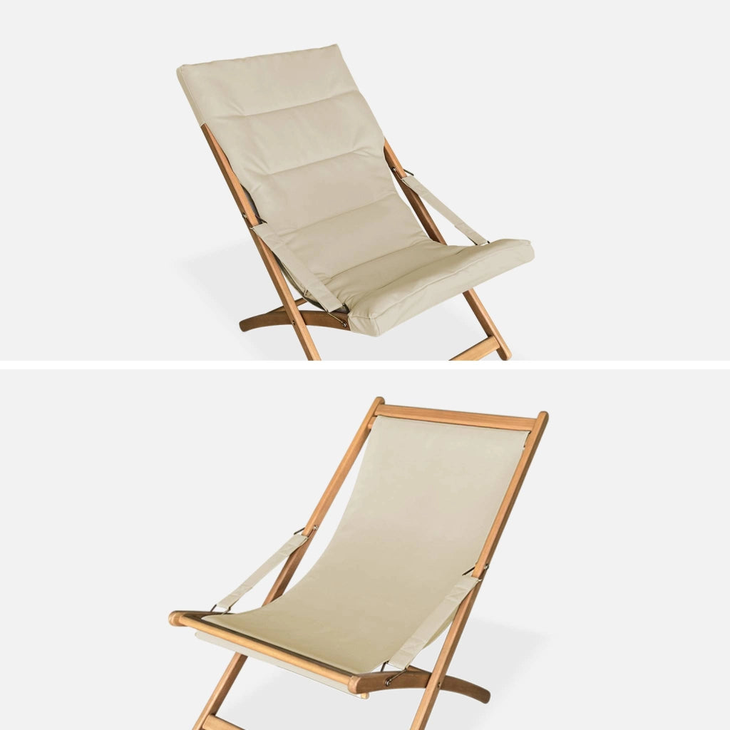 Set 2 lettini prendisole imbottiti in legno , beige