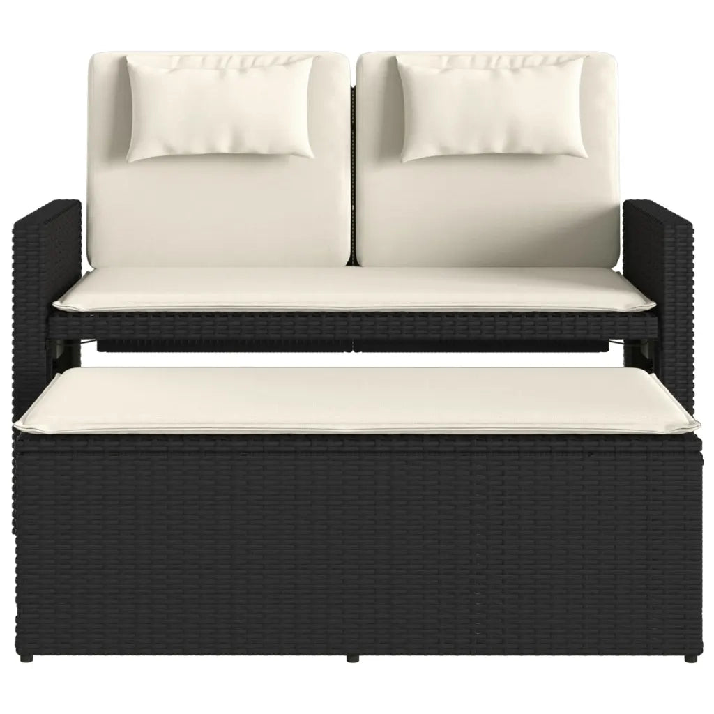 Panca Reclinabile da Giardino con Cuscini-Sgabello-Sedia da esterno Nera in Polyrattan 877485