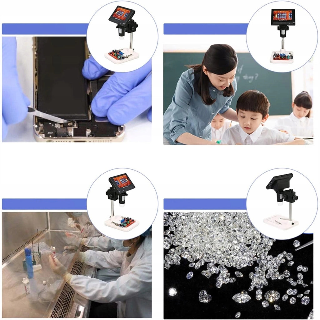Microscopio Digitale DM4-Z01B019 – Schermo LCD 4,3" | Ingrandimento 50X-1000X, 8 LED Regolabili