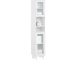 Cassa da bagno alta - organizzatore di archiviazione - porta vetrata - mensole regolabili - piedini metallici impermeabili - MDF e vetro - 30 cm x 171 cm x 30 cm