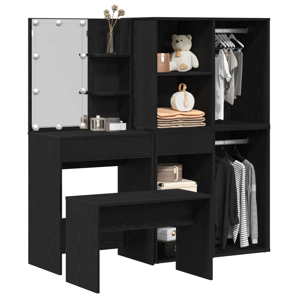 Set da toeletta  con LED in Rovere Nero e Legno Ingegnerizzato
