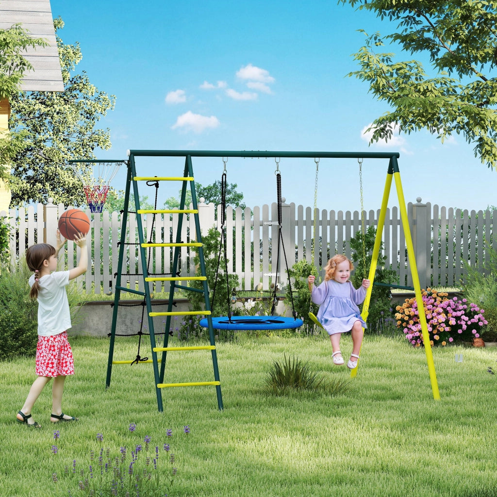 Altalena per bambini 4 in 1 con nido e canestro da basket ¨C zephmum ¨C Rosso e Giallo