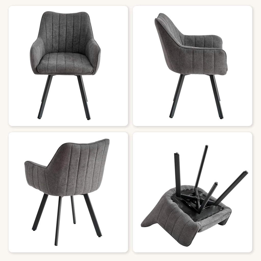 GrandCA HOME Set di 6 Sedie da Pranzo Girevoli, Sedie Imbottite Girevoli a 360°, Poltrone in Lino, Gambe in Metallo, Sedie da Cucina, Adatte per Sale da Pranzo, Cucine e Soggiorni, Grigio Scuro