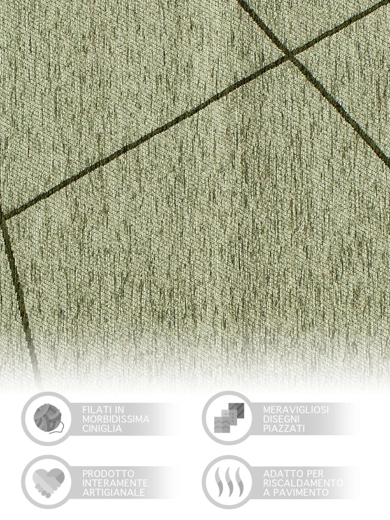 Tappeto Arredo Moderno Morbido in Ciniglia Ingresso Antiscivolo Prodotto Italiano  Soggiorno Camera Salotto Disegni Piazzati Cotone Varie Misure Grande Quarzo/Verde - 65x115 cm