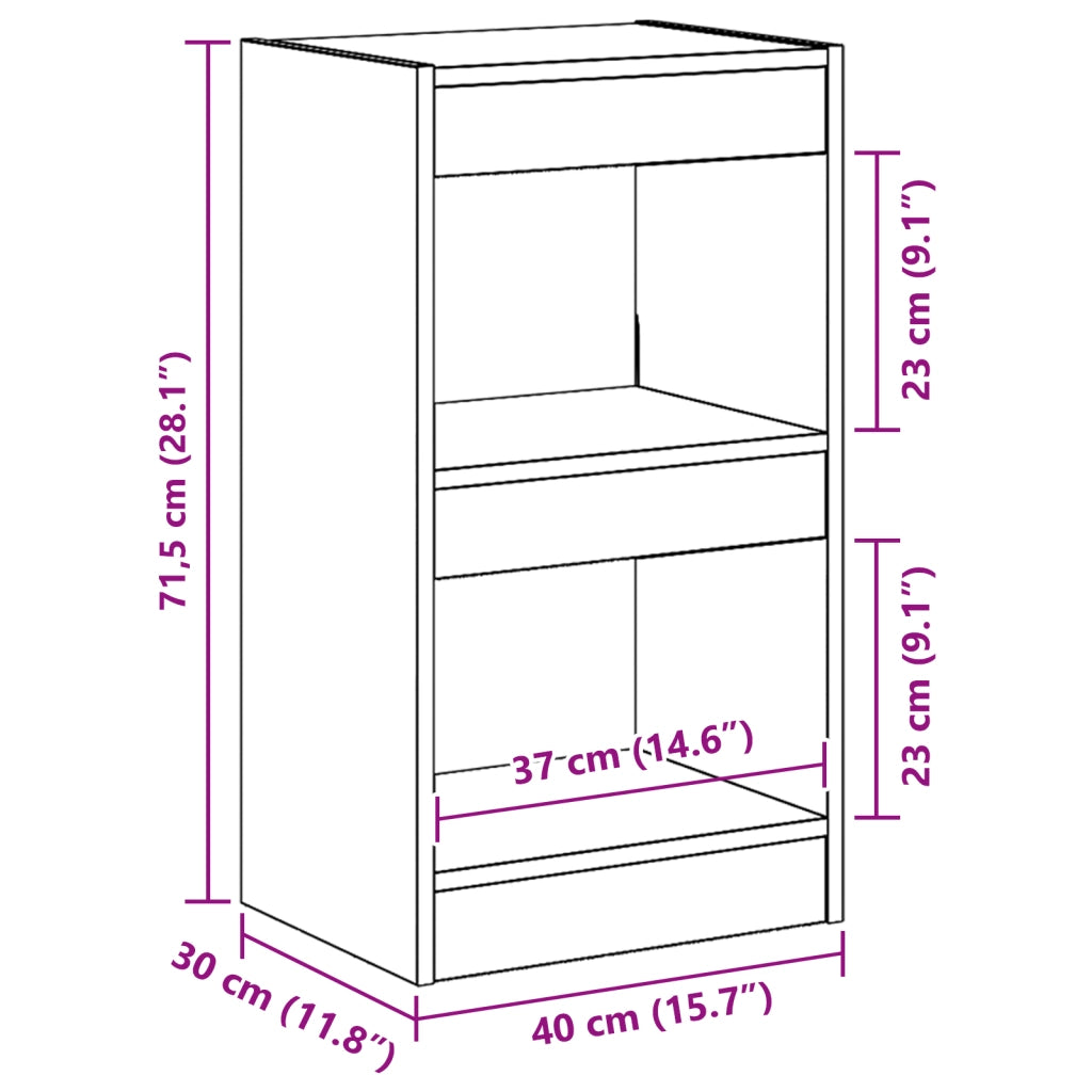 Mobile Libreria/Divisore per Stanza Nero Rovere 40x30x71,5 cm