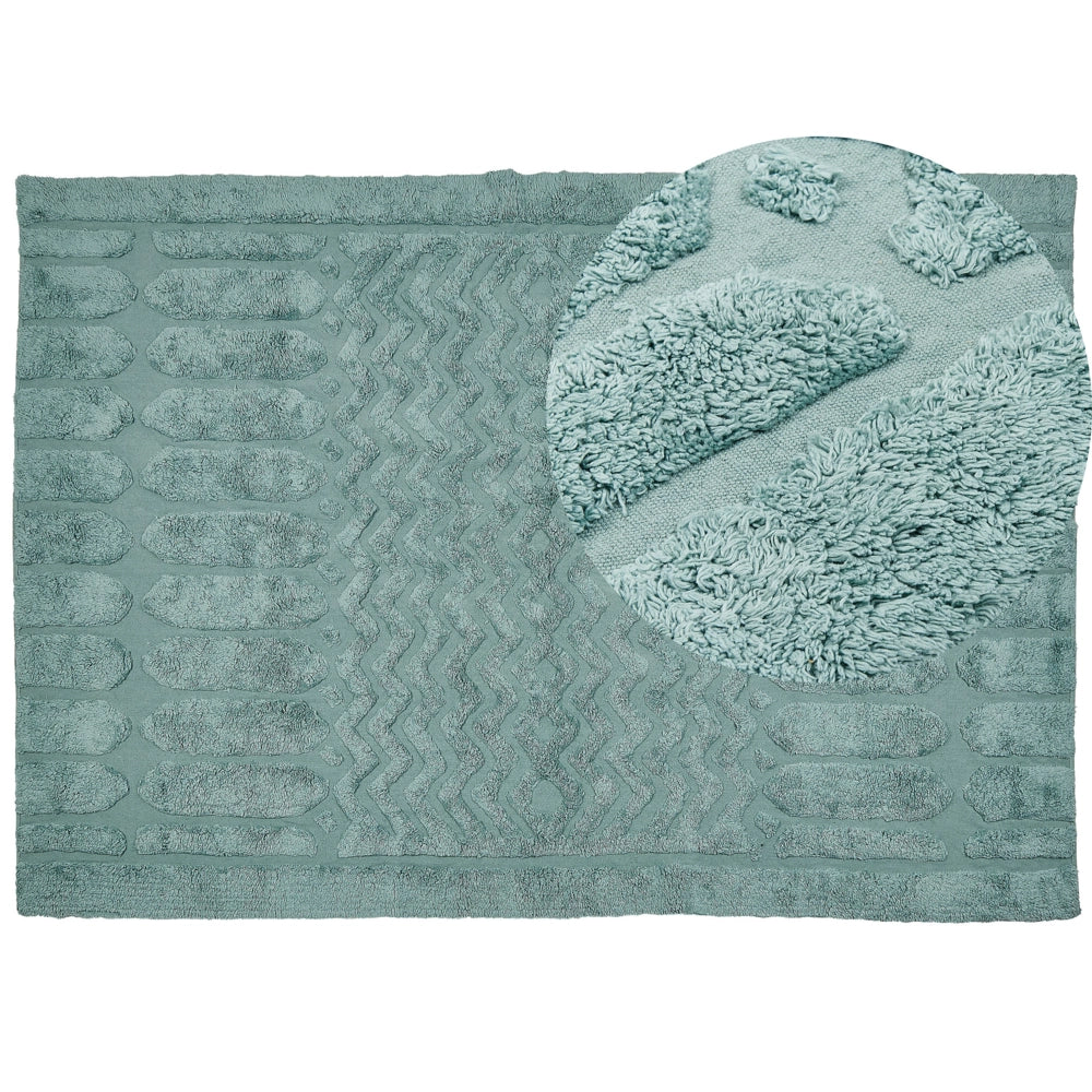 Tappeto in morbido cotone verde menta 160 x 230 cm con motivo geometrico camera da letto soggiorno