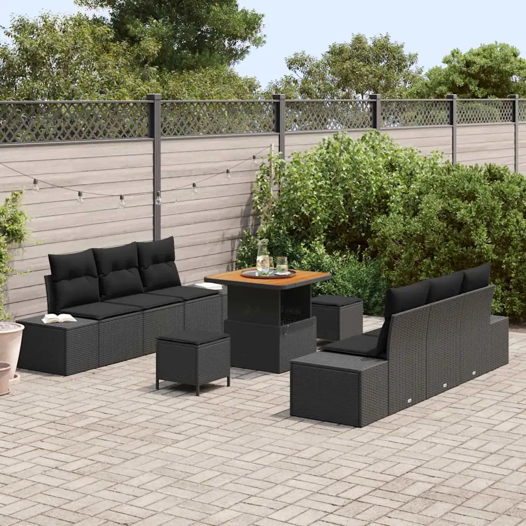 Set Divano da Giardino con cuscino 9 pcs Nero Poly Rattan 3364684