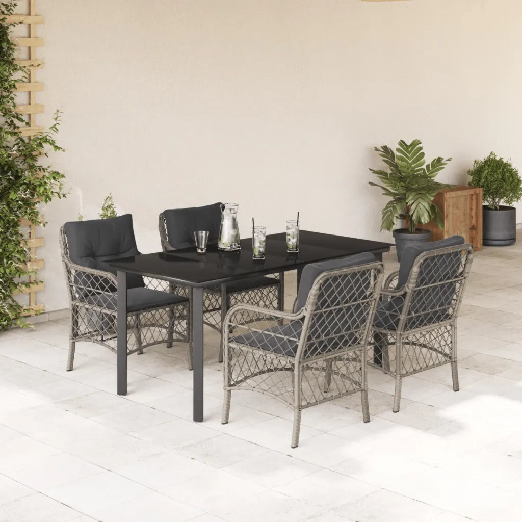 Set Pranzo da Giardino 5pz con Cuscini Grigio Chiaro Polyrattan